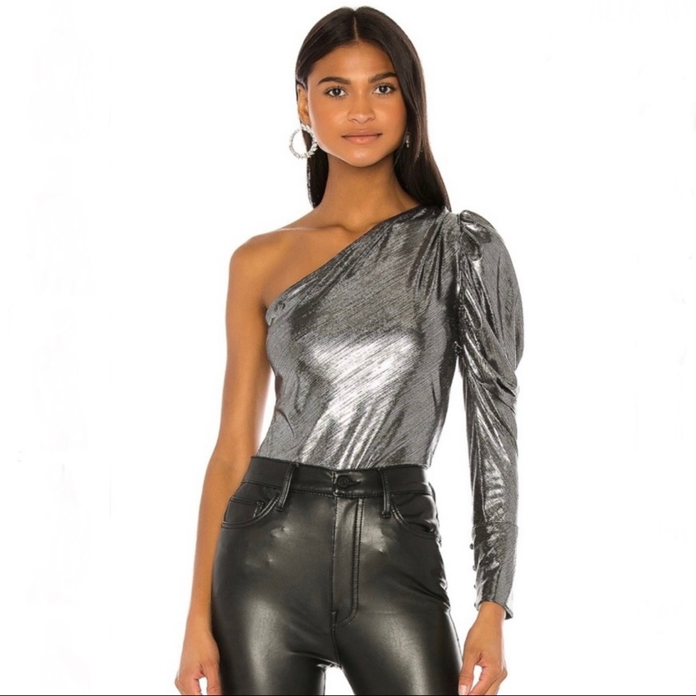 NEW ALIX NYC REVOLVE SILVER METALLIC ONE-SHOULDER BODYSUIT